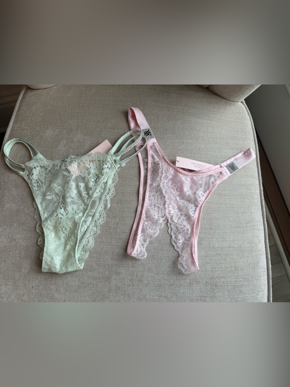 Victoria's Secret Lace Thong Set - Mint Green and Light Pink